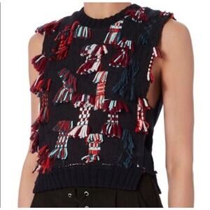 NWOT $400 Sea New York Knit Sweater Vest Confetti Tassel Top Crop Mock Fringe 2
